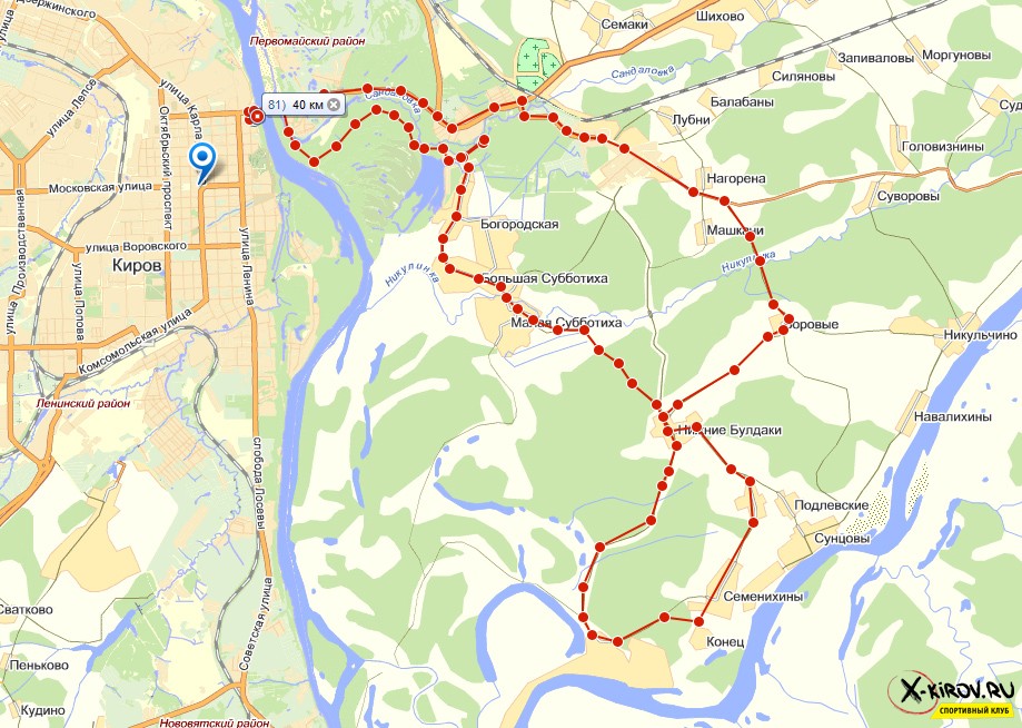 Как дойти пешком от и до карта киров